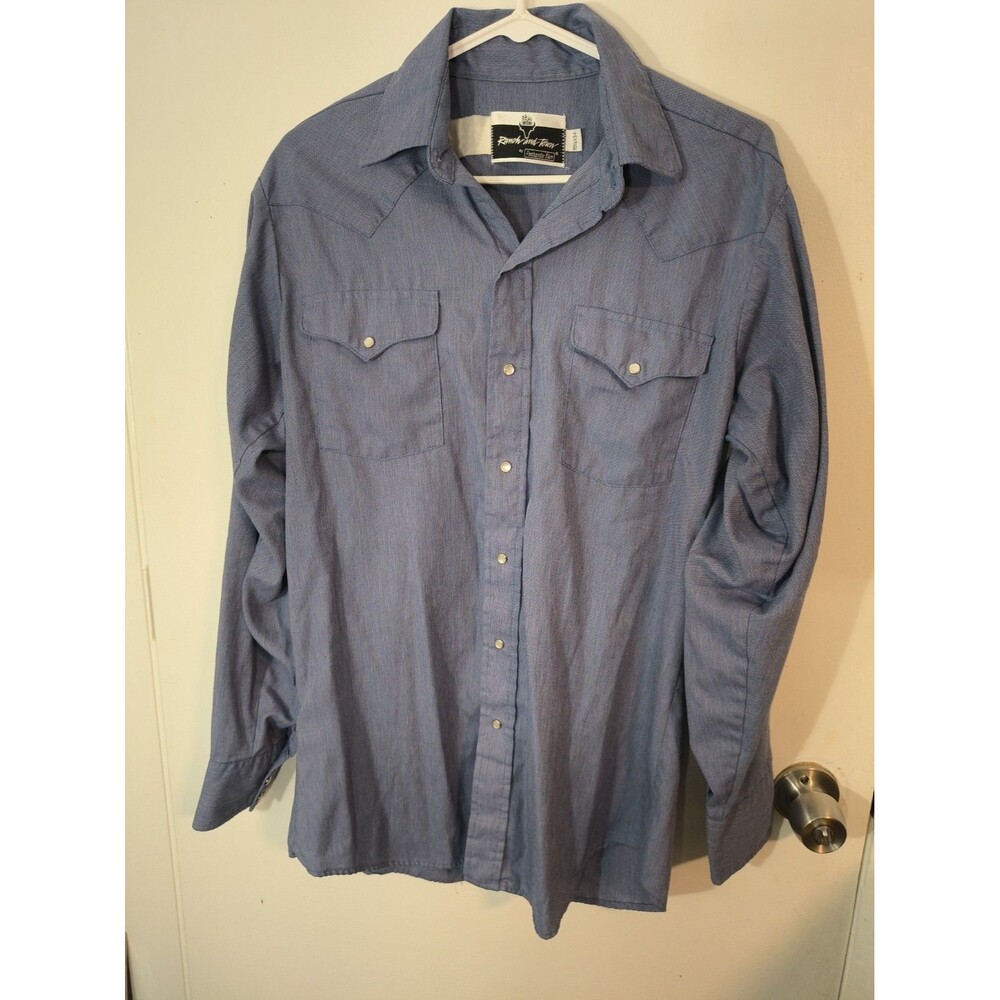 Panhandle Slim Ranch & Town Mens Western Pearl Snap Shirt Blue L 15 1/2x34
